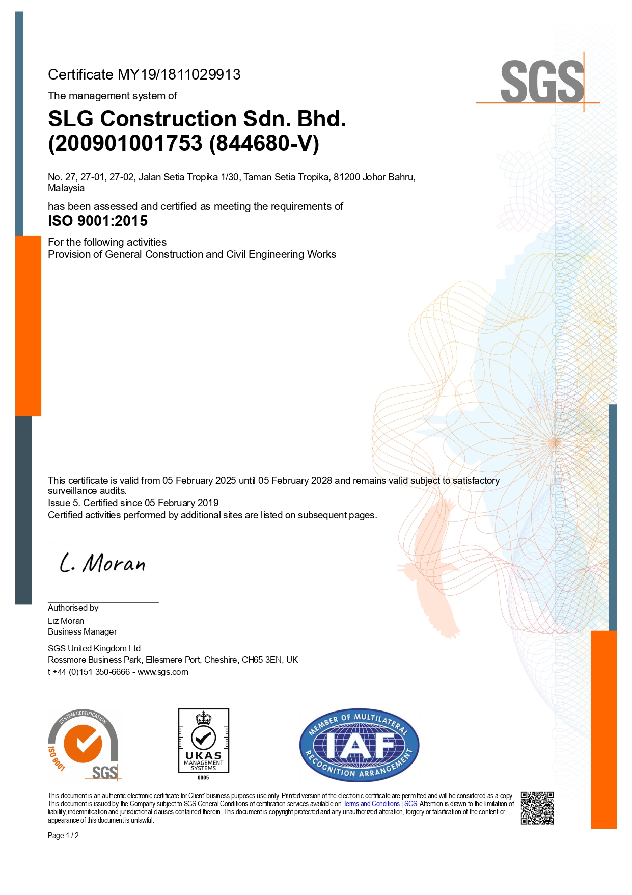 ISO 9001 Certificate 1